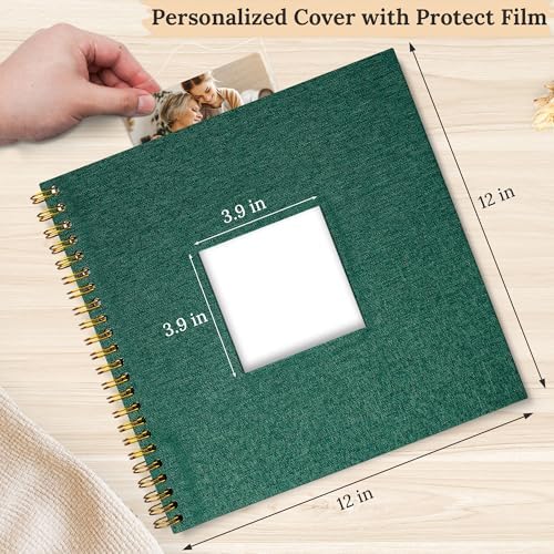 12"x12" Scrapbook Photo Album Linen Cover 40 Sheets 80 Pages White Paper | Green Hardcover Kraft White Pages Memory Book, for Travel Wedding Guest Book Christmas Baby Shower Fits 4x6 & Instant Photos