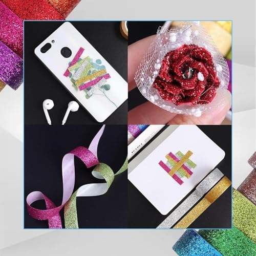 24 Rolls Glitter Washi Tape Set Washi Masking Tape Decorative Adhesive Tapes for Scrapbooking DIY Crafts Crafters Embellished Journals Planners Cards Gift Wrapping Ribbons Wedding(15 mm*2m)