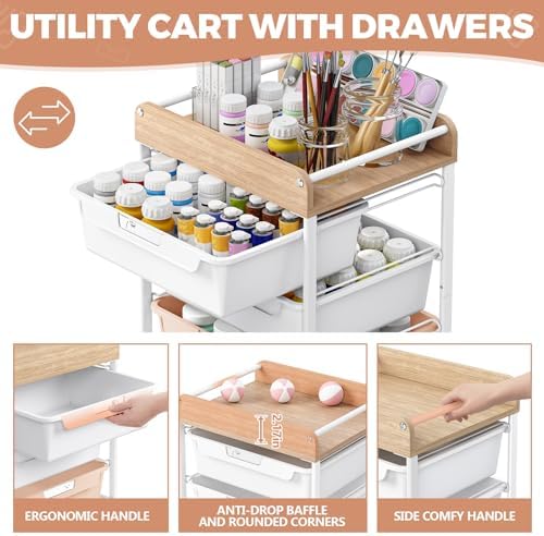 SYKIARIOL Rolling Storage Utility Cart with 4 Drawers,Art Cart,Pearl