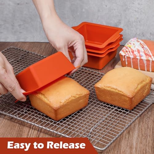 Webake 4 Inch Silicone Square Cake Pans, Nonstick Mini Square Silicone Molds for Baking, Ice Cube, Jelly, Soap, BPA Free Set of 4