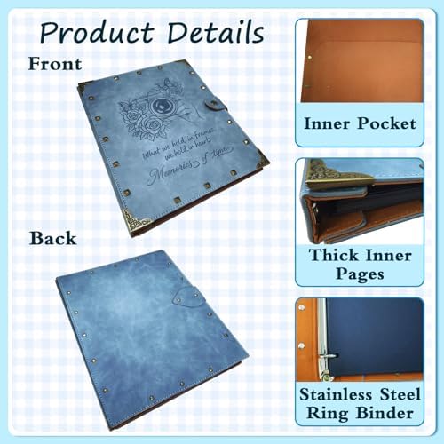 Leather Scrapbook Album 60 Pages Love Memory Book 8.5 x 11 Inch Travelling Journal Scrap Book Scrapbooking Supplies Kits DIY Paper Memory Photo Album for Anniversary Travel Vacation