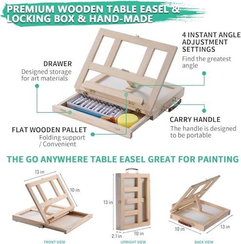 54 Pieces Complete Acrylic Paint Set with Portable Wooden Tabletop Easel