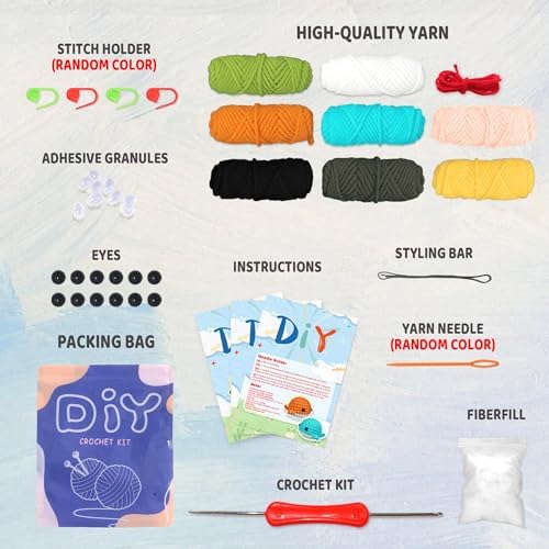 YAMAXIN Crochet Set for Beginners, for Complete Adults, Animal Crochet Hook Set for Beginners, Crochet Knitting Set with Video (8pcs Jellyfish, Chicks, Frogs, Penguins, Whales,Bees)