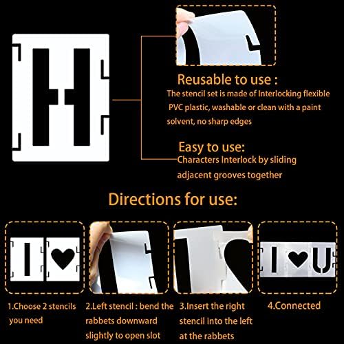 YEAJON 1.5 Inch Letter Stencils Symbol Numbers Craft Stencils, 42 Pcs Reusable Alphabet Templates Interlocking Stencil Kit for Painting on Wood, Wall, Rock, Sign, DIY Art Projects