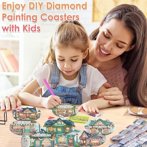 ijbnhd Diamond Art Coasters Kits, 8 Pcs, Book Store, 4x4 inch