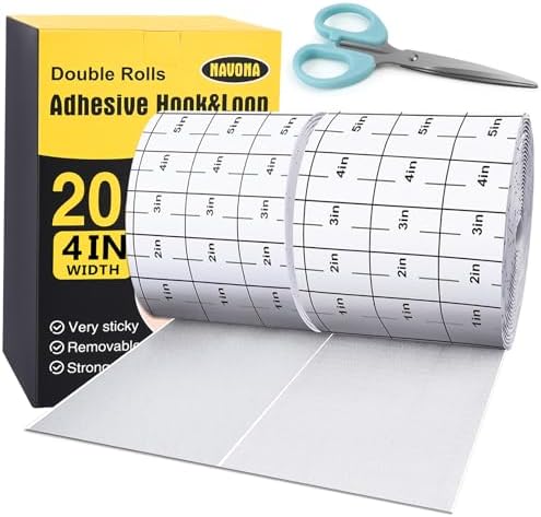 Navona 20Ft x 4 Inch Heavy Duty Hook and Loop Tape with Adhesive, Carpet Anti Slip Rug Gripper, Couch Cushion Grip, Hook and Loop Strips for Home, Office, DIY and Car -White