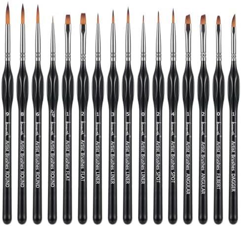 Brusarth Detail Paint Brushes, Miniature Paint Brushes Set, 16 pcs | Model Brushes Micro Detail Paint Brush Set,Fine Detailing for Acrylics,Oils,Watercolors & Paint by Number,Figurine