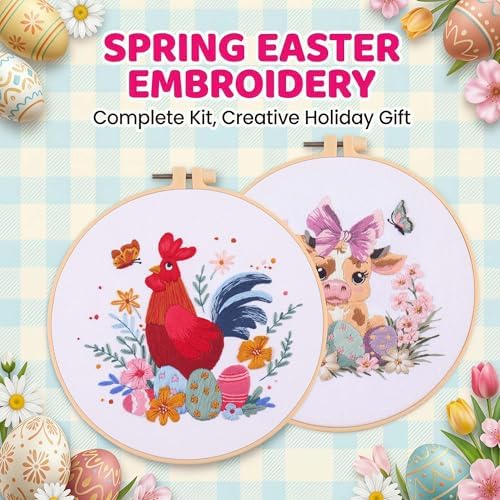 Harimau Adult Beginner Embroidery Starter Kit, Complete Set with 4 Patterns, 2 Hoops, Needles, Scissors, Instruction Guide & Stitching Video Tutorials
