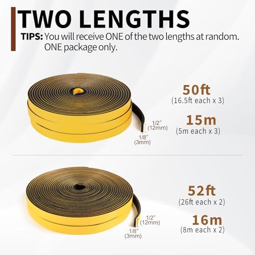 Yotache Foam Weather Stripping Seal Tape 1/2" W X 1/8" T, 50 Ft