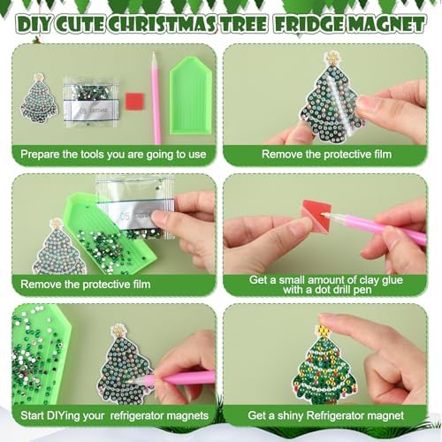 Motipuns 30 Pcs Diamond Magnets,Christmas Tree,Green