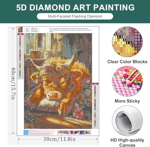 Diamond Art Kits for Adults,Highland Cow Diamond Painting Kits for Beginner