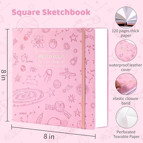 FLYING EAGLE Sketch Book, Square Hardcover Sketchbook for Kids, 10x10, Pink