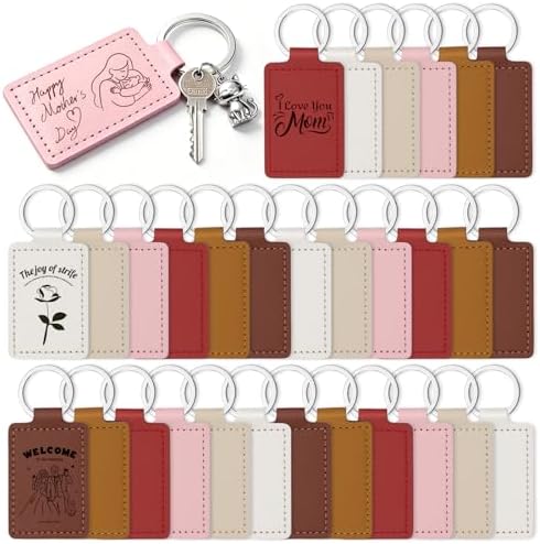 30Pcs Leather Keychain Blanks, Laser Engraving Blanks Keychain Bulk | Rectangular PU Leather Key Fob Kit, 6 Colors Leather Keychain Blanks for Laser Engraving, DIY Key Chain Blanks Crafts