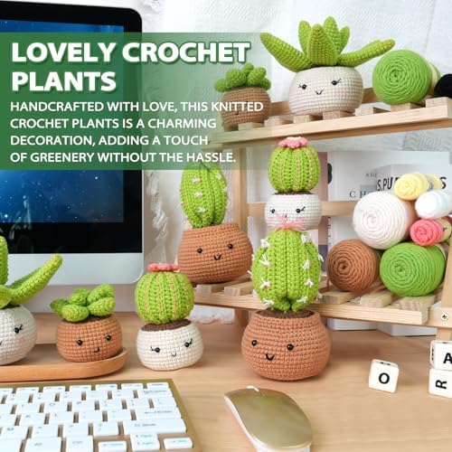 Crochet Kit for Beginners - Crochet Starter Kit with Step-by-Step Video Tutorials, DIY Knitting Supplies, 4 Pack Plants(40%+ Yarn)