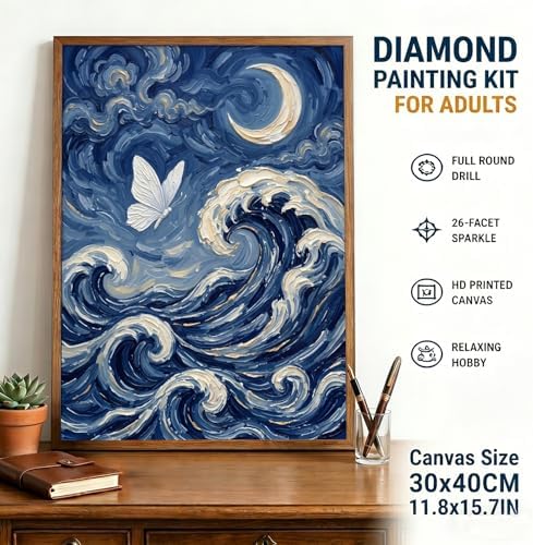 Ocean Wave Diamond Art Kits for Adults, Butterfly Diamond Painting Kit