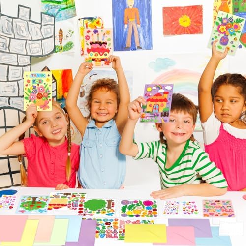 Treasure Cove Card Making Kits for Kids Handmade DIY Greeting Card 12Pcs | Thank You Cards Art Crafts, Envelopes Stickers, Girls, Boys, Birthday, Thanksgiving Party Supplies