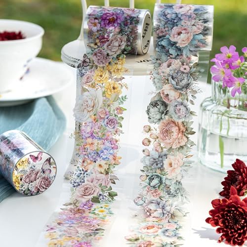 6Rolls Washi Tape Set Scrapbook Supplies,Flower Adhesive Tape Washi Stickers Flowers Plant Decorative Tape Scrapbook Tape Vintage Floral Wide Washi Tape Stickers Scrapbook Stickers Journaling Supplies