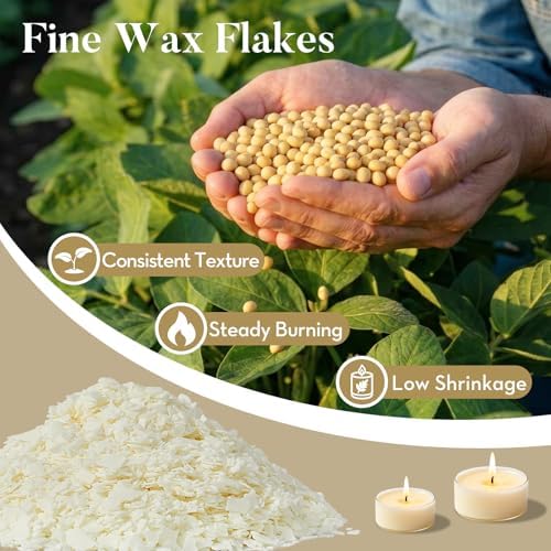 Crenovo Organic Soy Wax for Candle Making, Paraffin-Free, 1LB with 50 Wicks