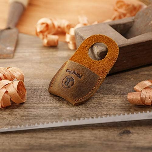 Ringsun Thumb Guard Wood Carving Tools, Leather Finger Protector, Handmade Carpenter Working Carving Kit Accessories Brown RS40