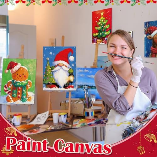 Tinlade 12 Pcs Pre Drawn Canvas for Painting Stretched,Christmas Style