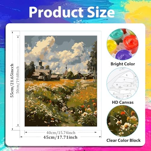 xcemhil Landscape Paint by Numbers Kit for Adults Beginner, Landscape Paint by Numbers for Adult, Acrylic Paint by Number Kits Suitable for Home Wall Art Decor Gifts - 16x20 Inch
