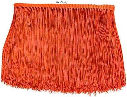 10 Yards of 4" Long Chainette Fringe Thread Yarn Tassel Trim Braid Fringe for Crafts Sewing and Decor-Orange