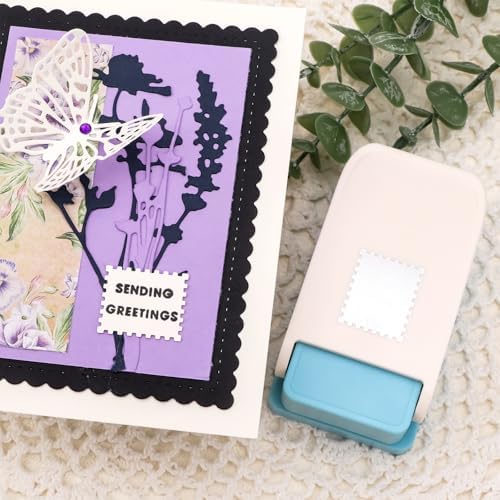 2 Pcs Stamp Punch, Rectangular Postage Stamps Punch, 1x0.8inch & Mini 0.66x0.53inch Stamp Puncher, Craft Lever Cutter Hole Stamps Paper Punches for Crafting Journaling DIY Scrapbooking Card Making