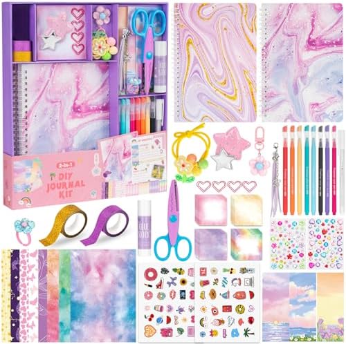 QIYVLOS 2 Pack DIY Journal Kit for Girls, Journaling Diary Toys for Ages 8-13, Arts and Crafts Birthday Stationery Set Gifts for Teen Girls Ages 8 9 10 11 12 13 14 Year Old