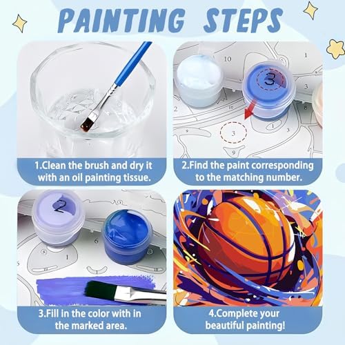 XTCIXAL Paint by Numbers Kit for Kids, Basketball, 8X8 inch