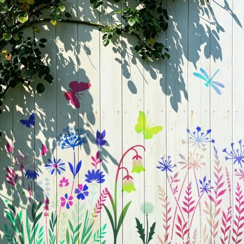 14 Pcs Plant & Wildflower Stencil Set for Painting, Large Botanical Painting Templates - Leaf, Dragonfly, Wildflower Nature Crafts Kit for DIY Furniture Wall Murals, Wood Signs, Home Decor