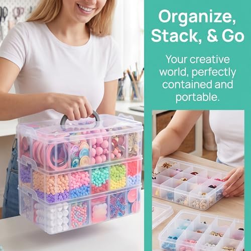 2Pack 3-Tier Stackable Storage Box, 30 Adjustable Compartments Organizer