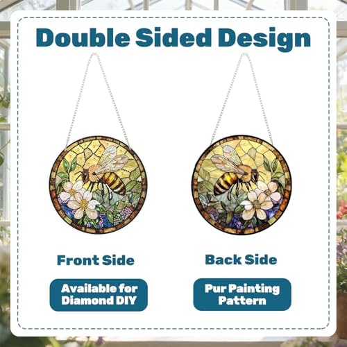 CRZMODE Bee Diamond Art Hanging Kit for Adults, Bee Pendant Diamonds Painting Art Kit, Special Crystal Diamond Art Painting Pendant Ornament, Craft Gift for Women Home Window Decor