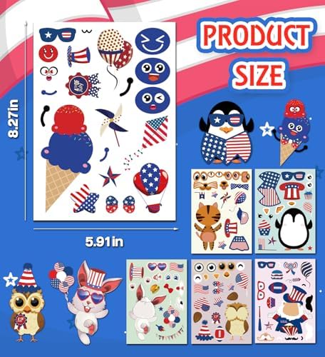 4th of July Stickers – 24 Sheets Patriotic USA Flag & Fireworks Decorative Stickers for Independence Day Party Decorations, DIY Crafts, Gift Wrapping & Scrapbooking