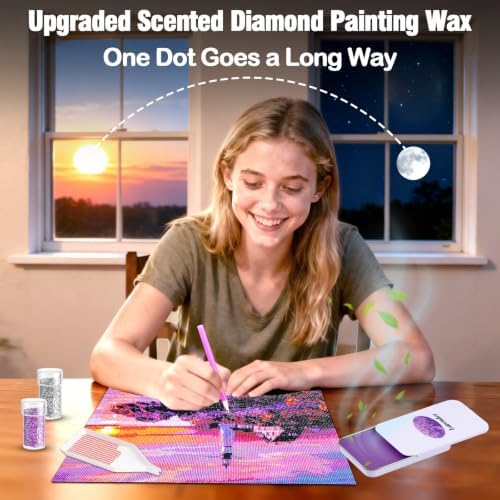 Scented Diamond Painting Wax, Handmade Natural Beeswax for Diamond Art Painting Pen, Long-Lasting Stickiness No Residue Drill Wax with Picker Tool, Diamond Art Accessories and Tools (Lavender)