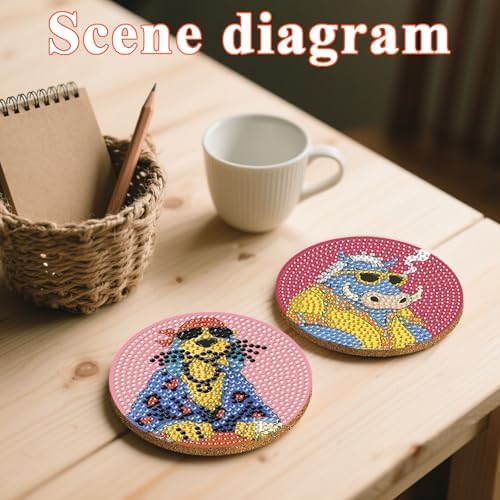 DOTSOPS 6 Pack Cat Diamond Painting Coasters Kits with Holder for Beginners