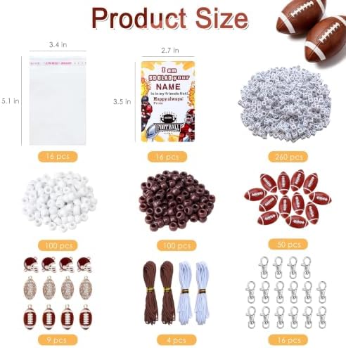 Tuhangcc 501 Pcs Football DIY Keychain Making Kit, Adjustable Letter Alphabet Beads Strings, 12 Charm 16 Cards with Lobster Clasps & Strings for Sport Theme Party Favor Gift (Football)