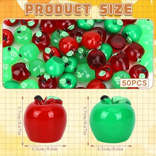 JUNEBRUSHS 50 Pcs Mini Resin Apples Red Green Tiny Apples Figurines