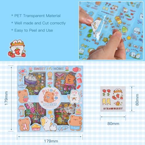 Kawaii Funny Animal Scrapbooking Stickers - 100 Sheets Cute Cartoon Transparent PET Journaling Clipping Supplies Decals Sticker for Planners Collage Junk Journal DIY Arts Crafts Laptops Calendar