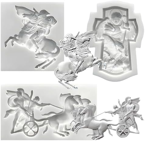 Classical Greek Chariot and Cross Silicone Molds, 3-Piece Set, Ancient Warrior Decorative Relief Design for Chocolate Clay