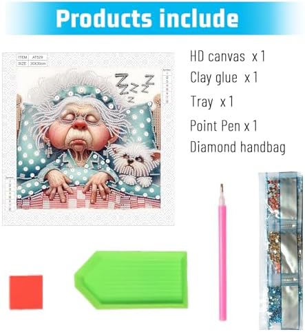 Diamond Painting Kits for Adults, Snoring Granny Pattern Design Special Shape Diamond Art Kits for Beginners, DIY Diamonds Paintings Art for Home Wall Decor Gift