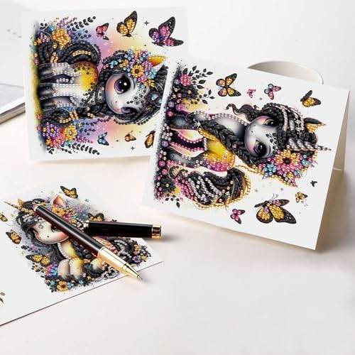 6 Pcs 5D Diamond Painting Greeting Cards Kits with Envelopes, DIY Rhinestone Diamond Art Cards, Unicorn Design with Laser Effect Handmade Festival Greeting Card for Birthday, Celebration and Party