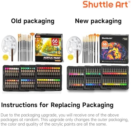 82 Pack Acrylic Paint Set, Shuttle Art 66 Colors Acrylic Paint with 10 Brushes, 22ml/0.74oz Tubes, Vibrant Colors, Artist Painting Supplies for Kids, Adults Painting & Crafting on Canvas, Wood Ceramic
