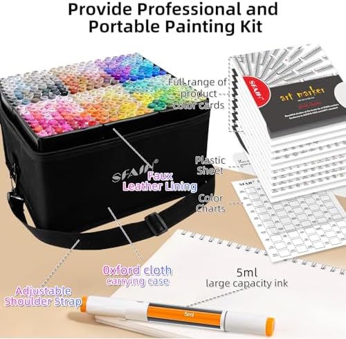 SFAIH Alcohol Markers Brush & Fine Tip 321 Set - Dual Tip Professional Artist Markers for Adult Coloring Books, Illustration, Manga, Animation, Architecture Sketching - Refillable Ink