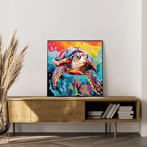 Okarina Framed Paint by Numbers Kit for Adults, Sea Turtle Decor 10x10 Inch