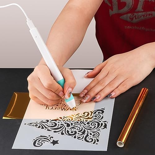 Hot Heated Foil Pens & Hot Foil Roll Set,Foil Quill Starter USB Heat Foil Pen for Scrapbooking Tool Kits Hot Foil Roll for Card Making Craft Scrapbooking Drawing Pen with USB Cable DC5V