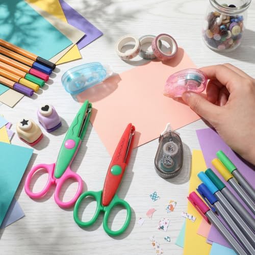 FunooFuno 11 Pcs Scrapbook Supplies Junk Journal Supplies 4 Scrapbook Tape 3 in 1 Corner Cutter Set 6 Craft Scissors Glue Tape Zig Zag Design Pattern Scissors for Crafts Card Making Schools Offices