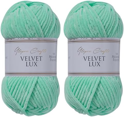 Velvet Lux Chenille Yarn for Crocheting and Knitting, 2 Pack Bulk Chunky Yarn, Super Soft Velvet Yarn for Amigurumi, Baby Blankets & Home Decor — 100g/120yds per Skein (Pale Teal)