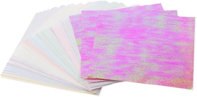100Pcs Iridescent Origami Paper,Glitter Folding Solid Color Papers,Colored Origami Sparkly Paper for Birthday Party Decor Scrapbook