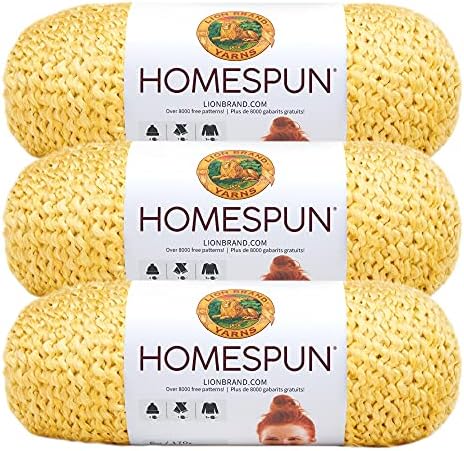 Lion Brand Yarn, Homespun Bulky Crochet Yarn, Golden, Yellow, 3 Pack
