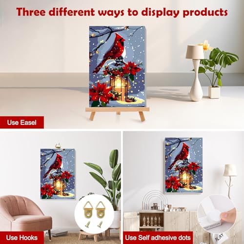 MOGTAA Christmas Paint by Numbers Kit for Adults Beginners with Frame, Christmas Cardinal Adult Paint by Number Kits on Canvas with Easel, Easy DIY Winter Oil Painting Kits for Home Decor, 8x12in